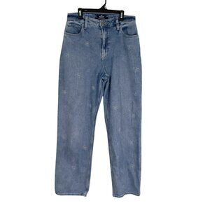 Hollister Ultra High-Rise Dad Jeans Size 8R/W29 Embroidered Floral Denim Womens